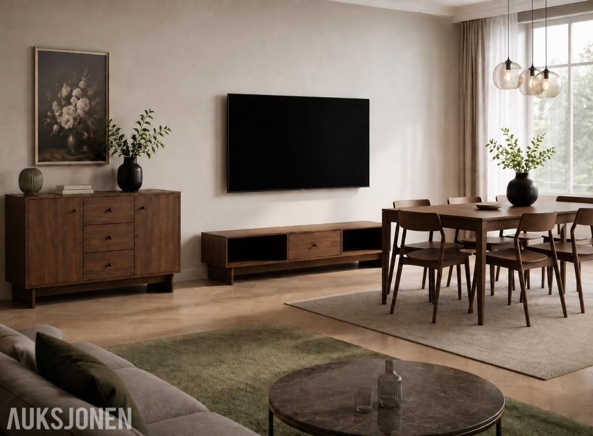  Møbelsett – Valnøtt Skjenk, spisebord, TV-benk  Valmo 
