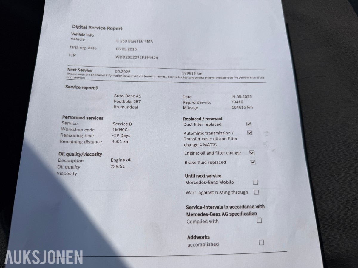 2015 Mercedes-Benz C-Klasse C 250 BLUETEC 2.1-204 D 4MATIC