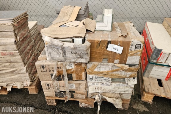Blandet byggevarepall - glassblokker Solaris/Vitrablok - porselensfliser - flere merker og formater