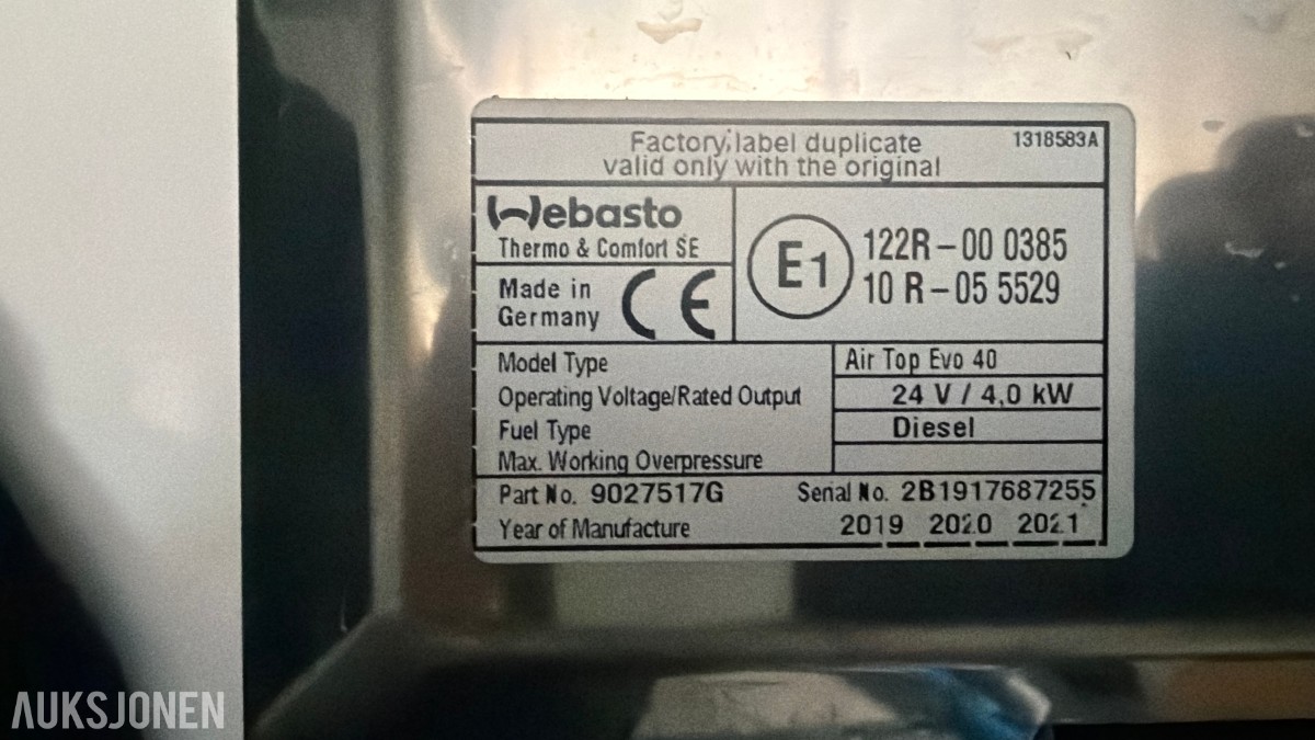 2021 Webasto Air Top Evo 4,0 kW med skap