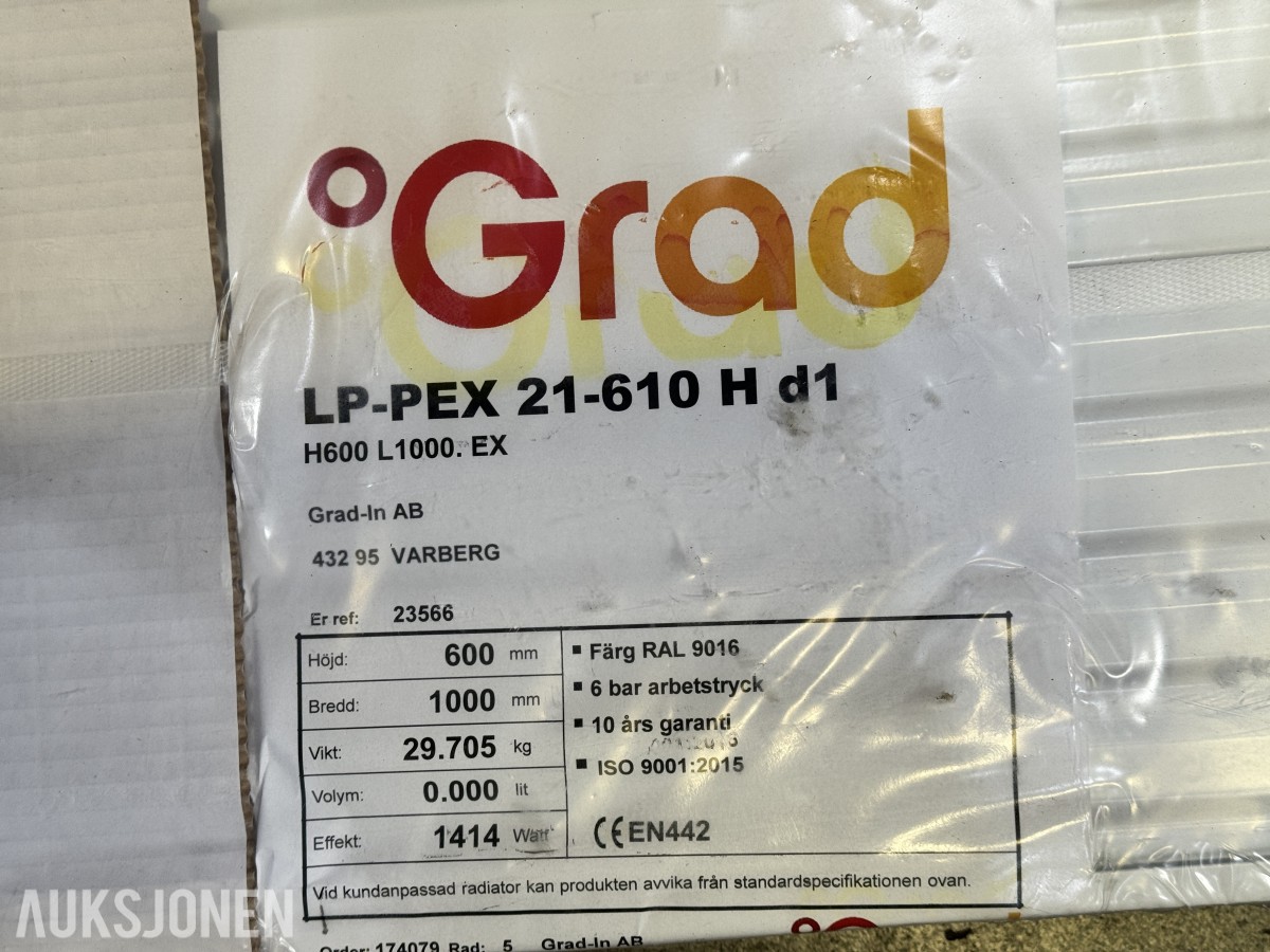 6 stk Nye Grad LP-PEX panelradiatorer 