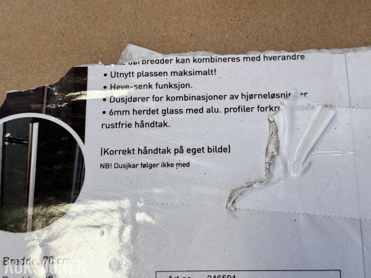 Normark Dusjdør Unique 90x90x195 krom sett à 2 stk
