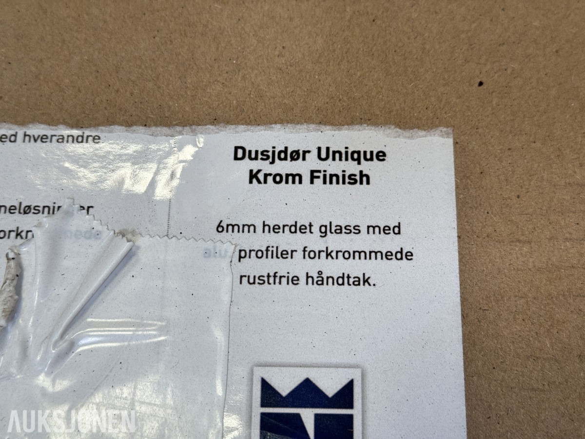 Normark Dusjdør Unique 90x90x195 krom sett à 2 stk