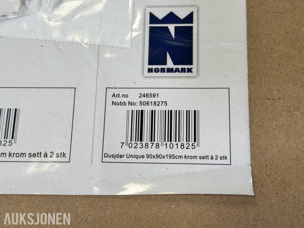 Normark Dusjdør Unique 90x90x195 krom sett à 2 stk