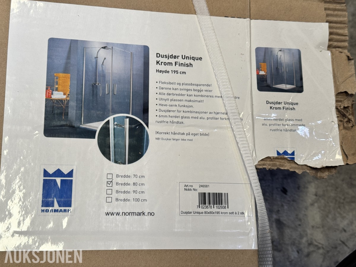 Normark Dusjdør Unique 80x80x195 krom sett à 2 stk