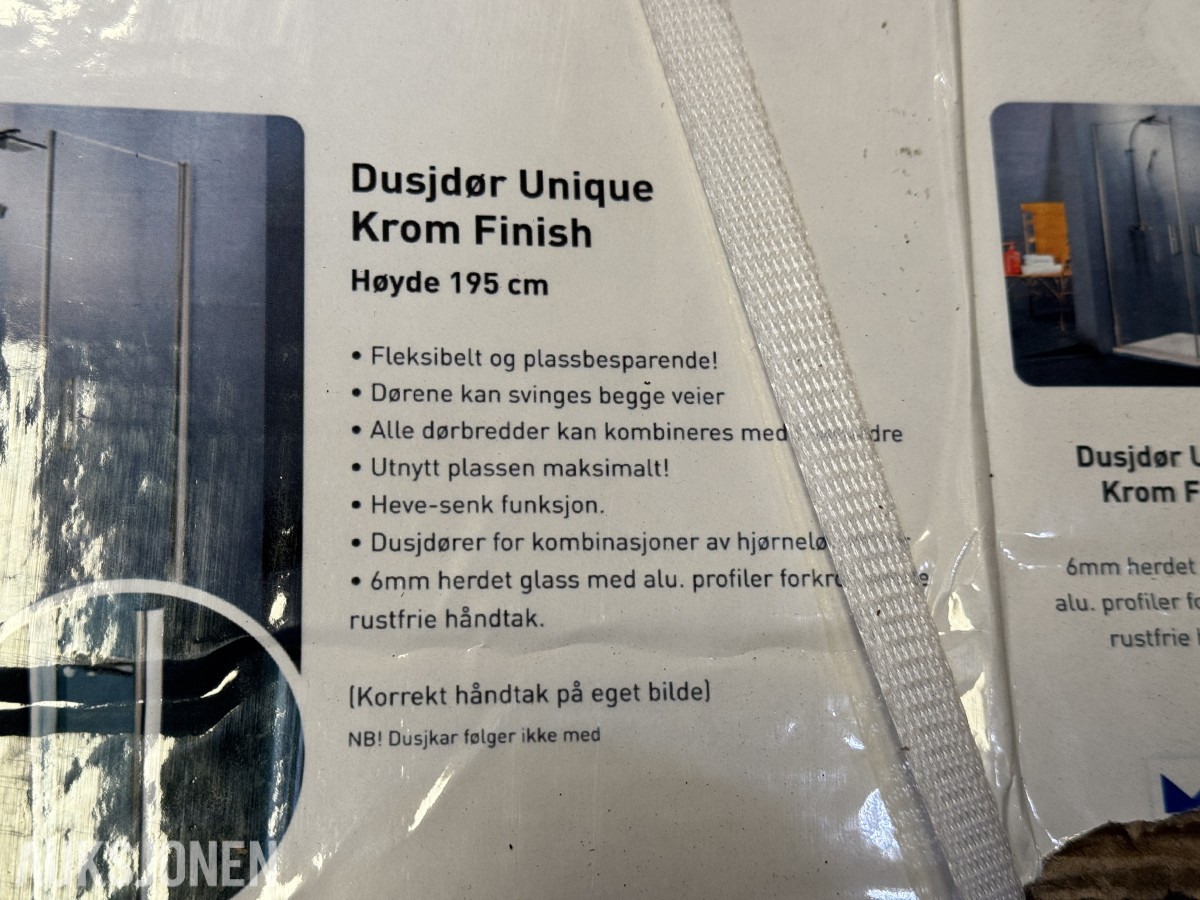 Normark Dusjdør Unique 80x80x195 krom sett à 2 stk