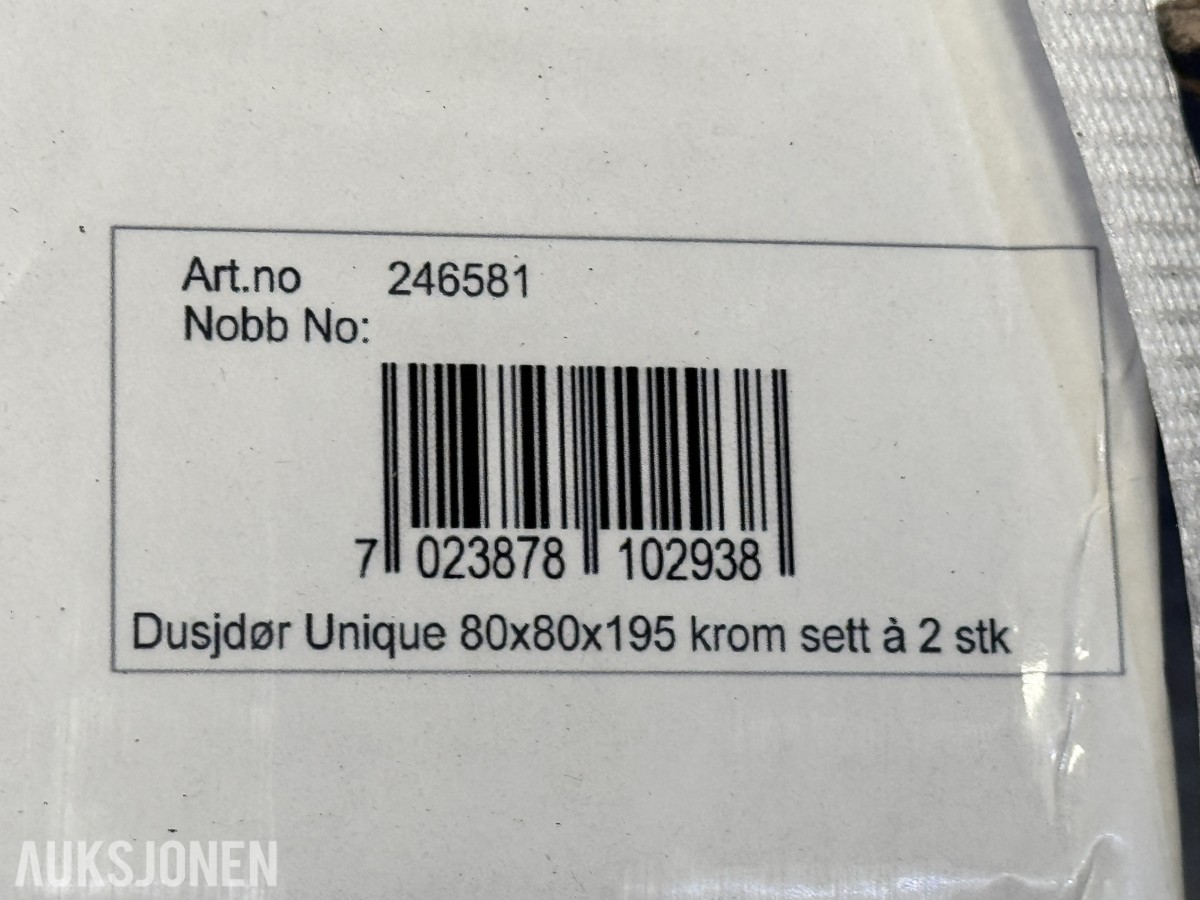 Normark Dusjdør Unique 80x80x195 krom sett à 2 stk