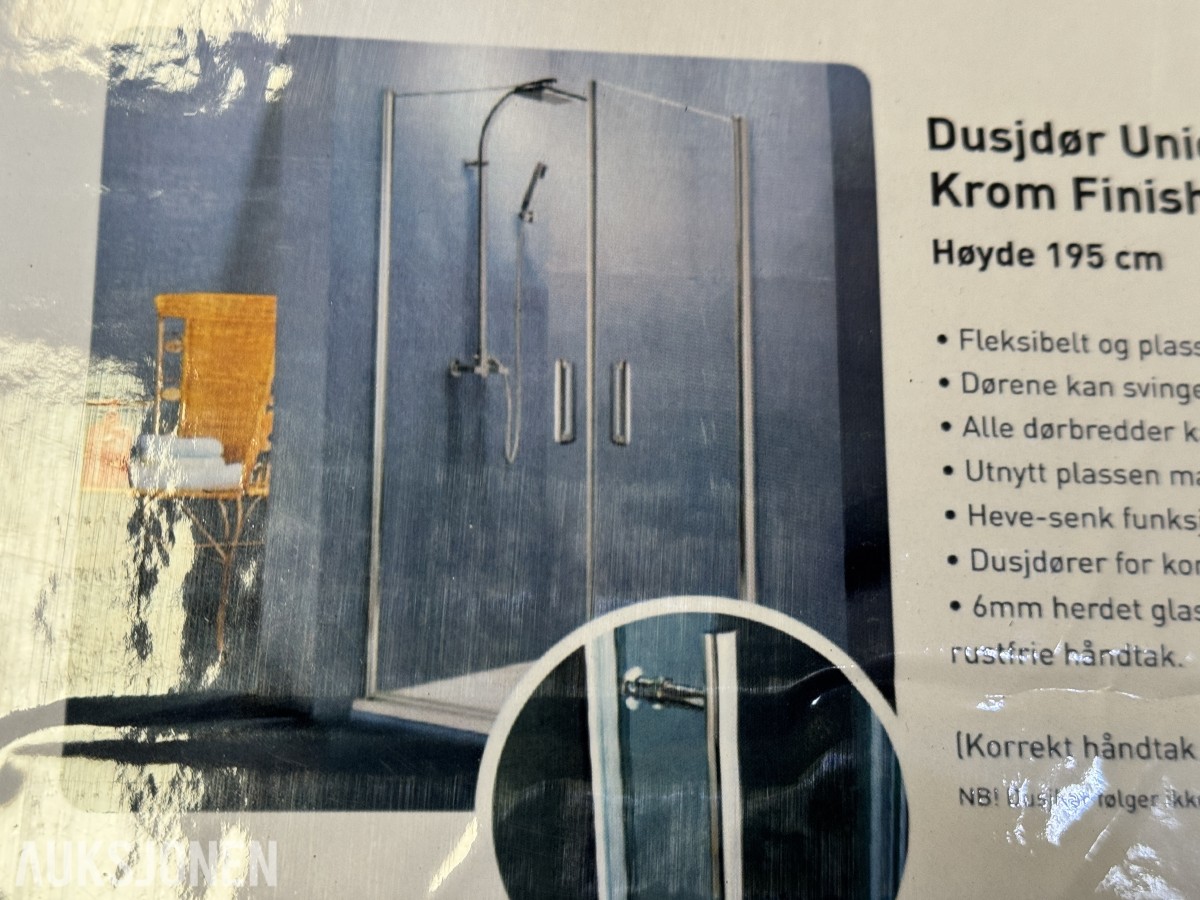 Normark Dusjdør Unique 80x80x195 krom sett à 2 stk