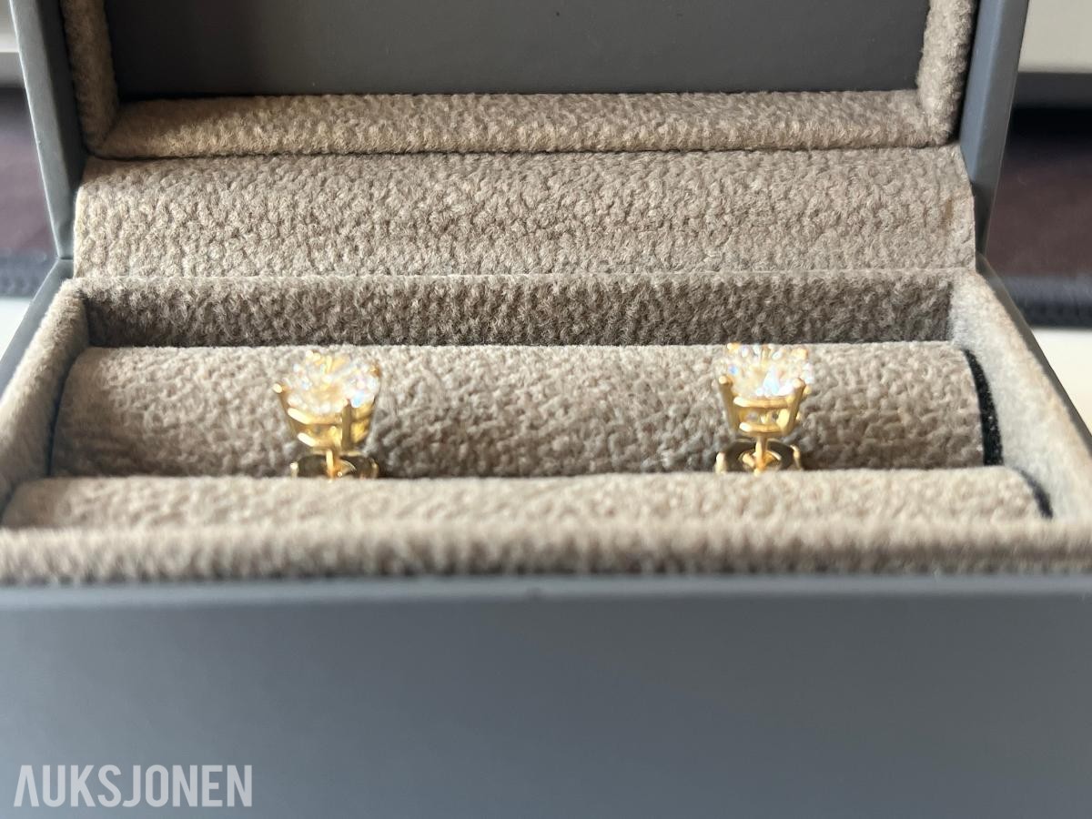 2.00Ct Diamantøredobber i Gult 18K Gull | IGI-sertifisert