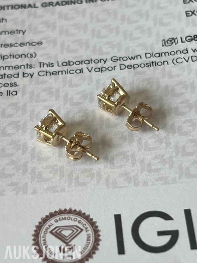 2.00Ct Diamantøredobber i Gult 18K Gull | IGI-sertifisert