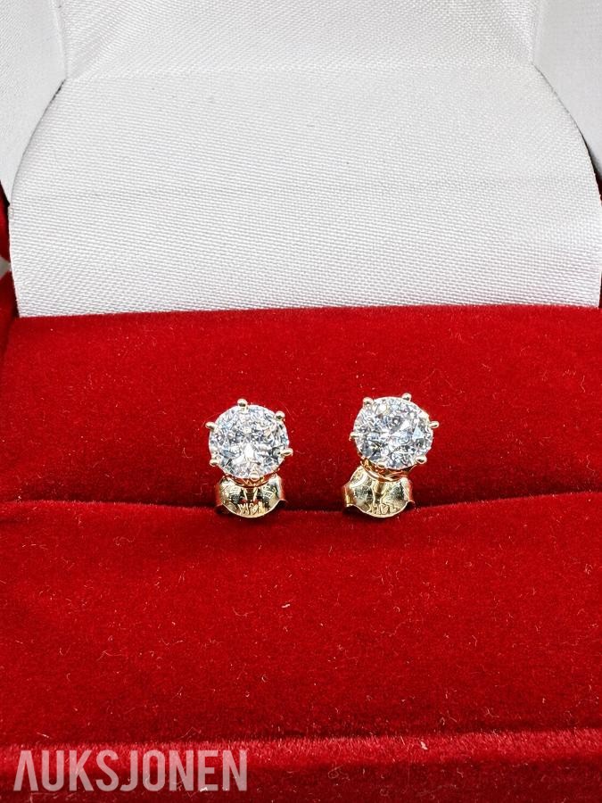 Elegant gull diamantøredobber 1.10 ct – IGI-sertifisert 14kt 585