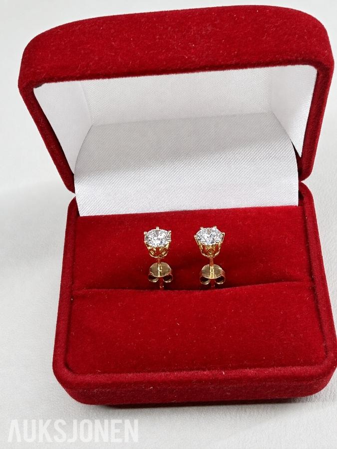 Elegant gull diamantøredobber 1.10 ct – IGI-sertifisert 14kt 585