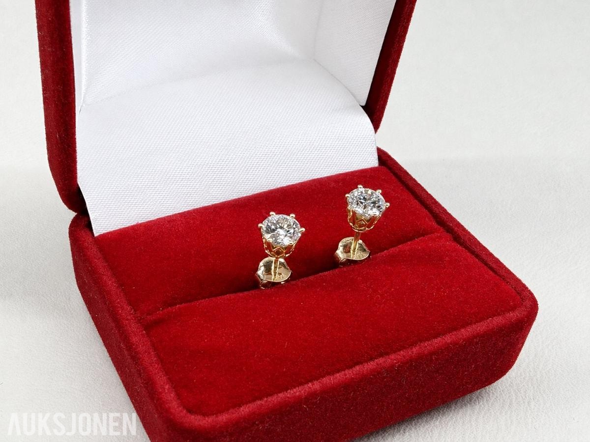Elegant gull diamantøredobber 1.10 ct – IGI-sertifisert 14kt 585