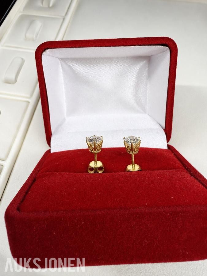 Elegant gull diamantøredobber 1.10 ct – IGI-sertifisert 14kt 585