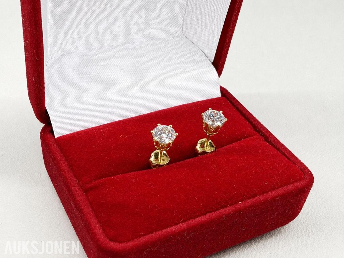 Elegant gull diamantøredobber 1.10 ct – IGI-sertifisert 14kt 585