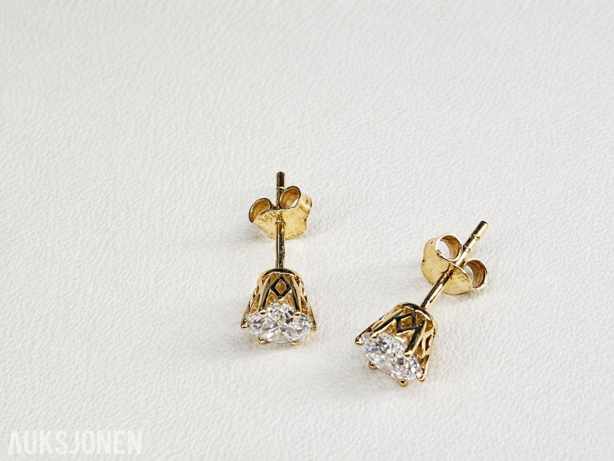 Elegant gull diamantøredobber 1.10 ct – IGI-sertifisert 14kt 585