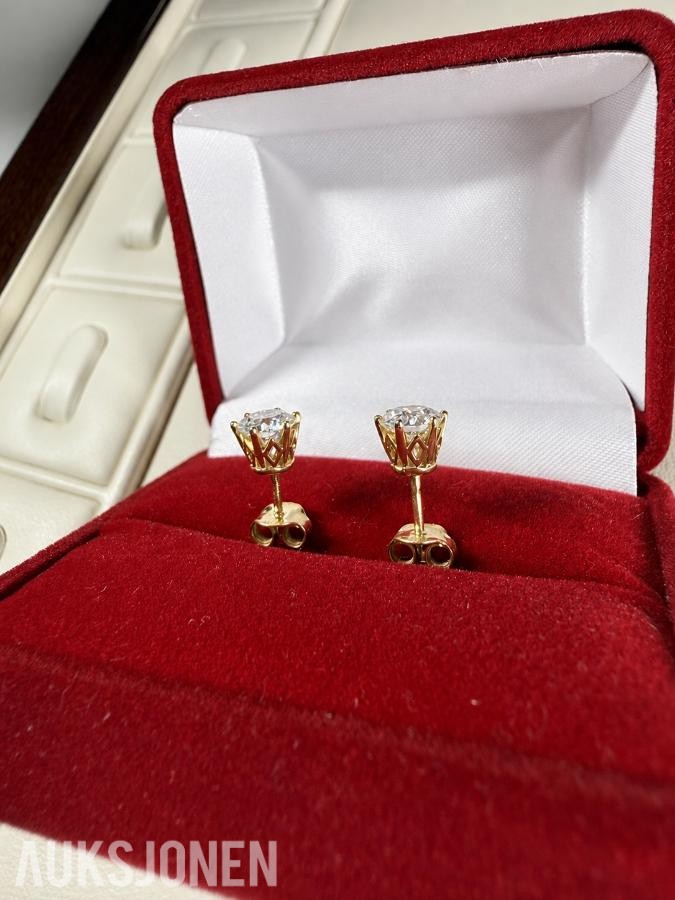 Elegant gull diamantøredobber 1.10 ct – IGI-sertifisert 14kt 585