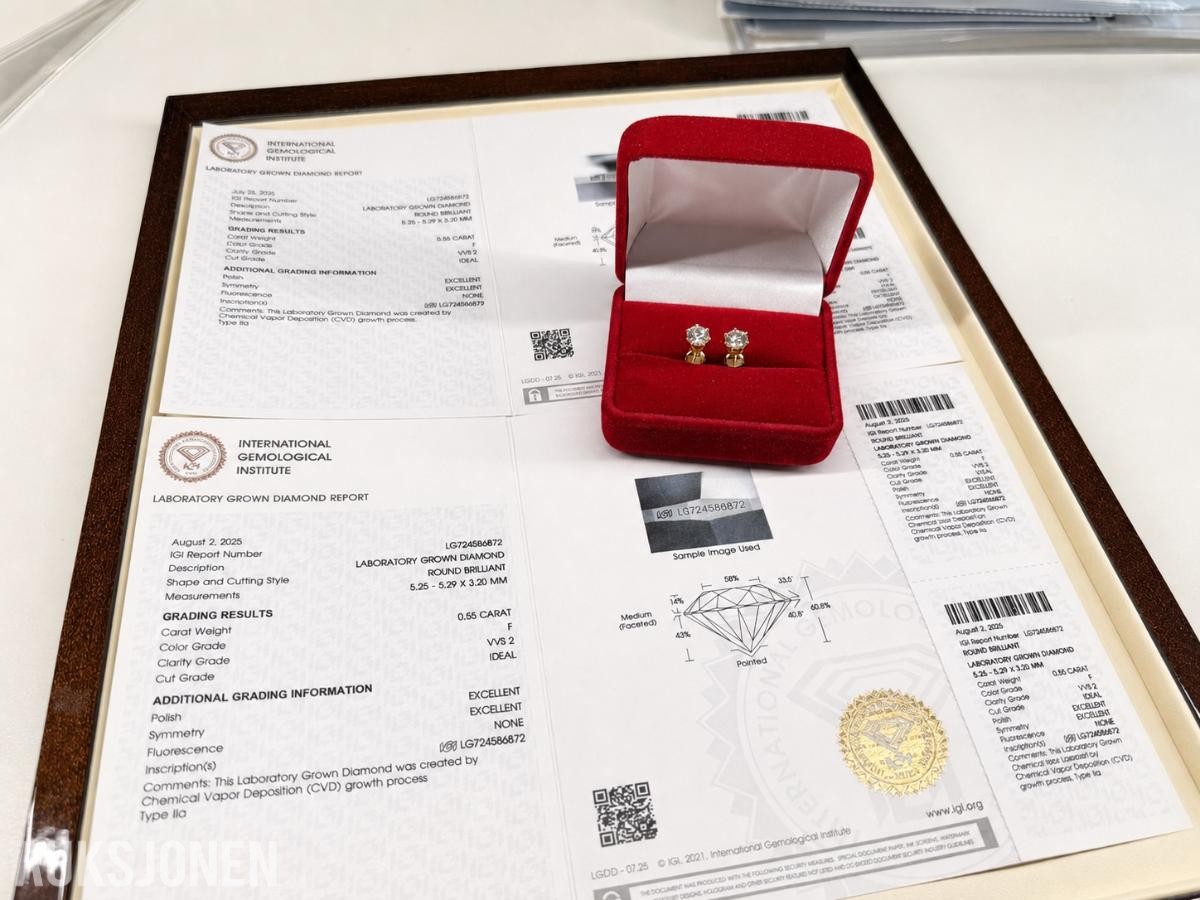 Elegant gull diamantøredobber 1.10 ct – IGI-sertifisert 14kt 585