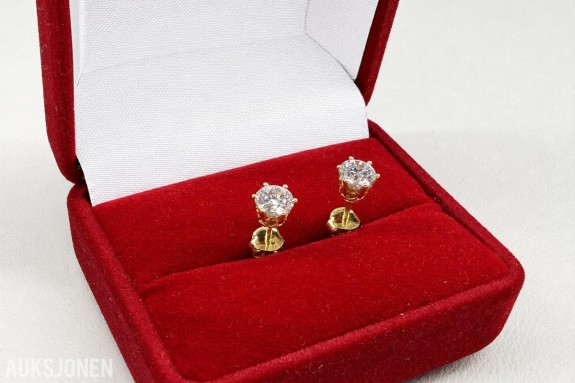 Elegant gull diamantøredobber 1.10 ct – IGI-sertifisert 14kt 585