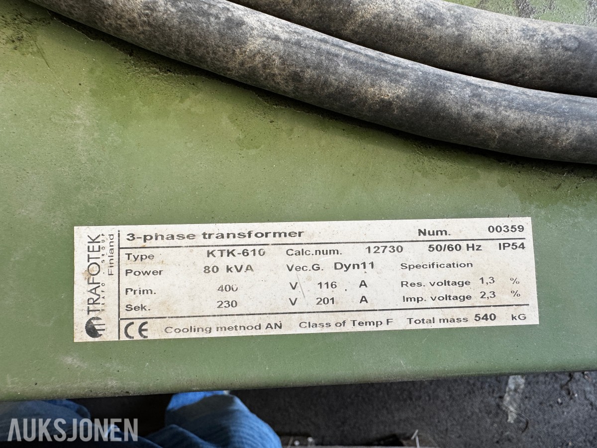Trafotek 3-fas transformator KTK-610 80 kVA 400-230 Volt