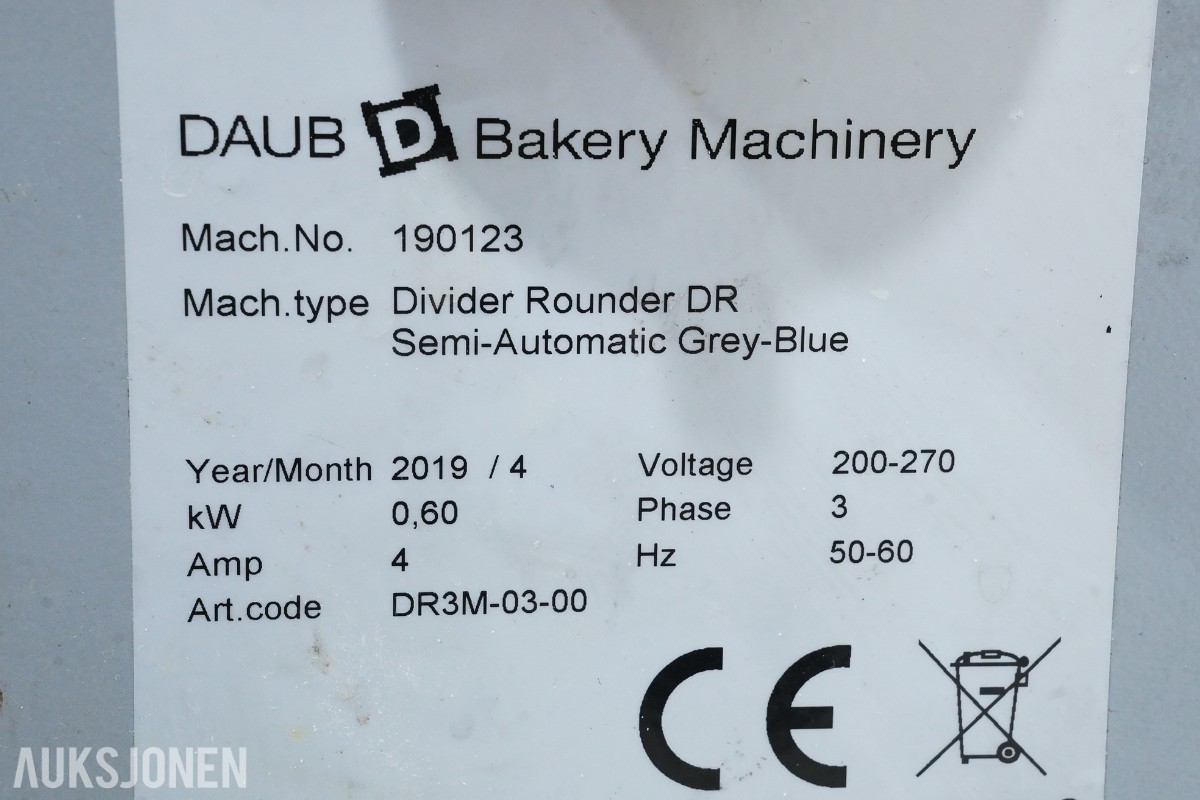 2019 - Daub DR semiautomatisk deigdeler og rundvirker