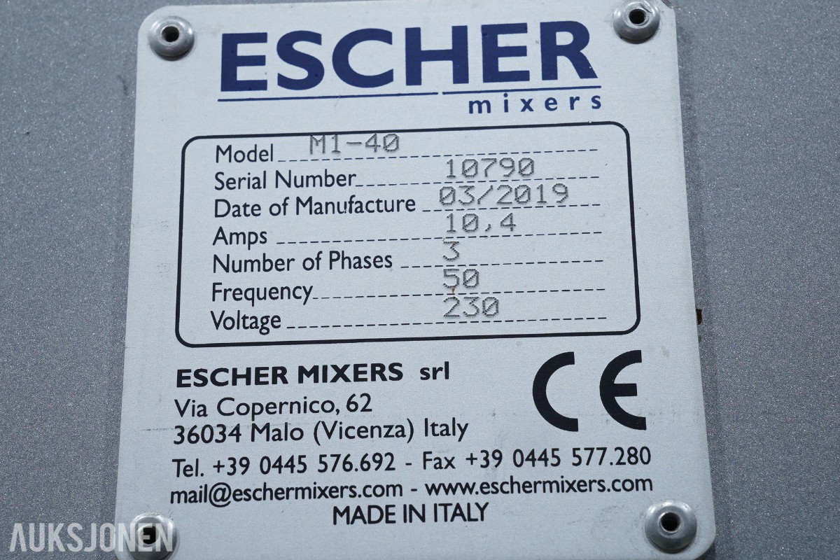 2019 Escher M1-40 spiralblander 40 kg / 62 liter