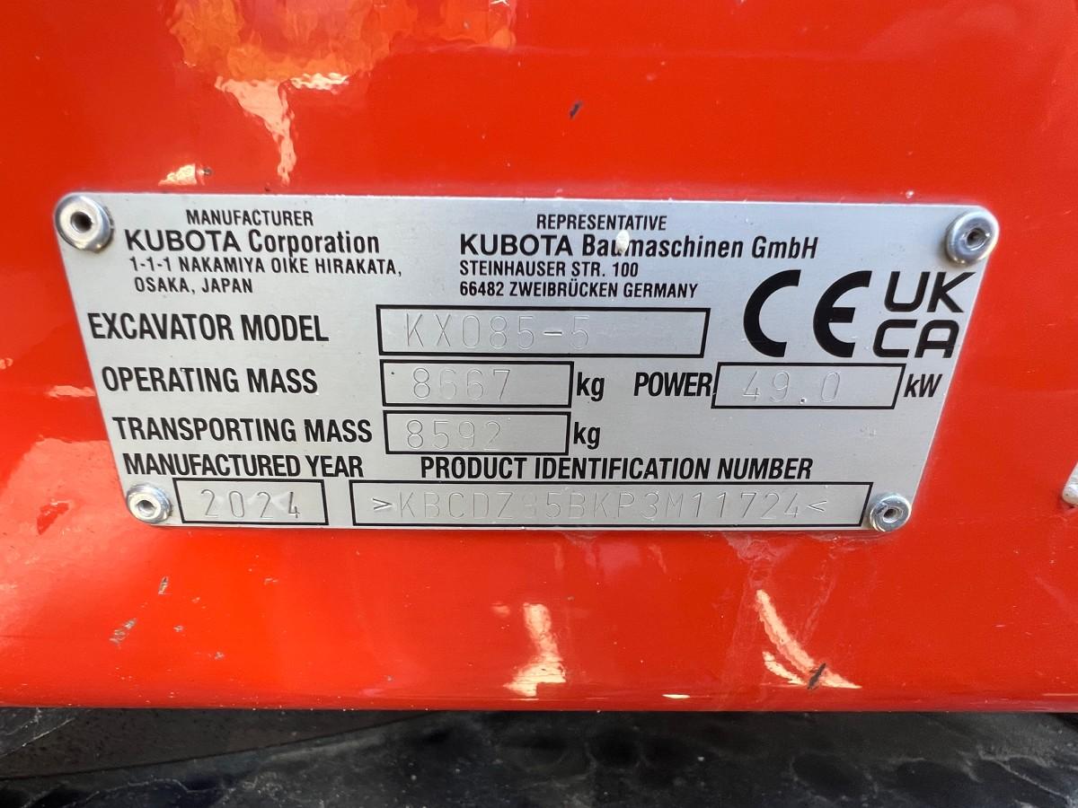 2024 Kubota KX085-5 EC209, 3 skuffer, sentralsmøring, dieselfyllepumpe