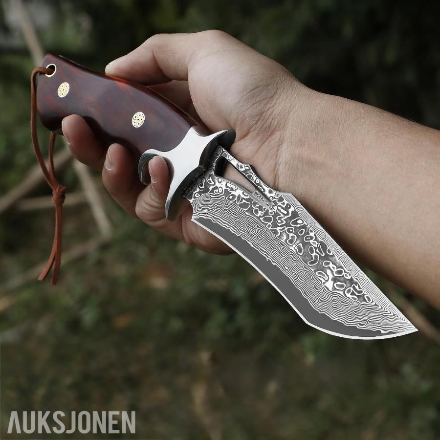 48 TIMERS AUKSJON - Damaskus Jaktkniv + Slipestein