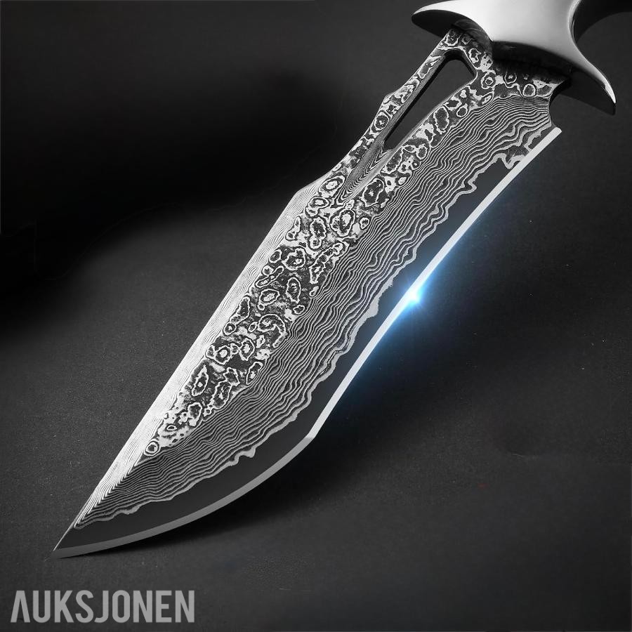 48 TIMERS AUKSJON - Damaskus Jaktkniv + Slipestein