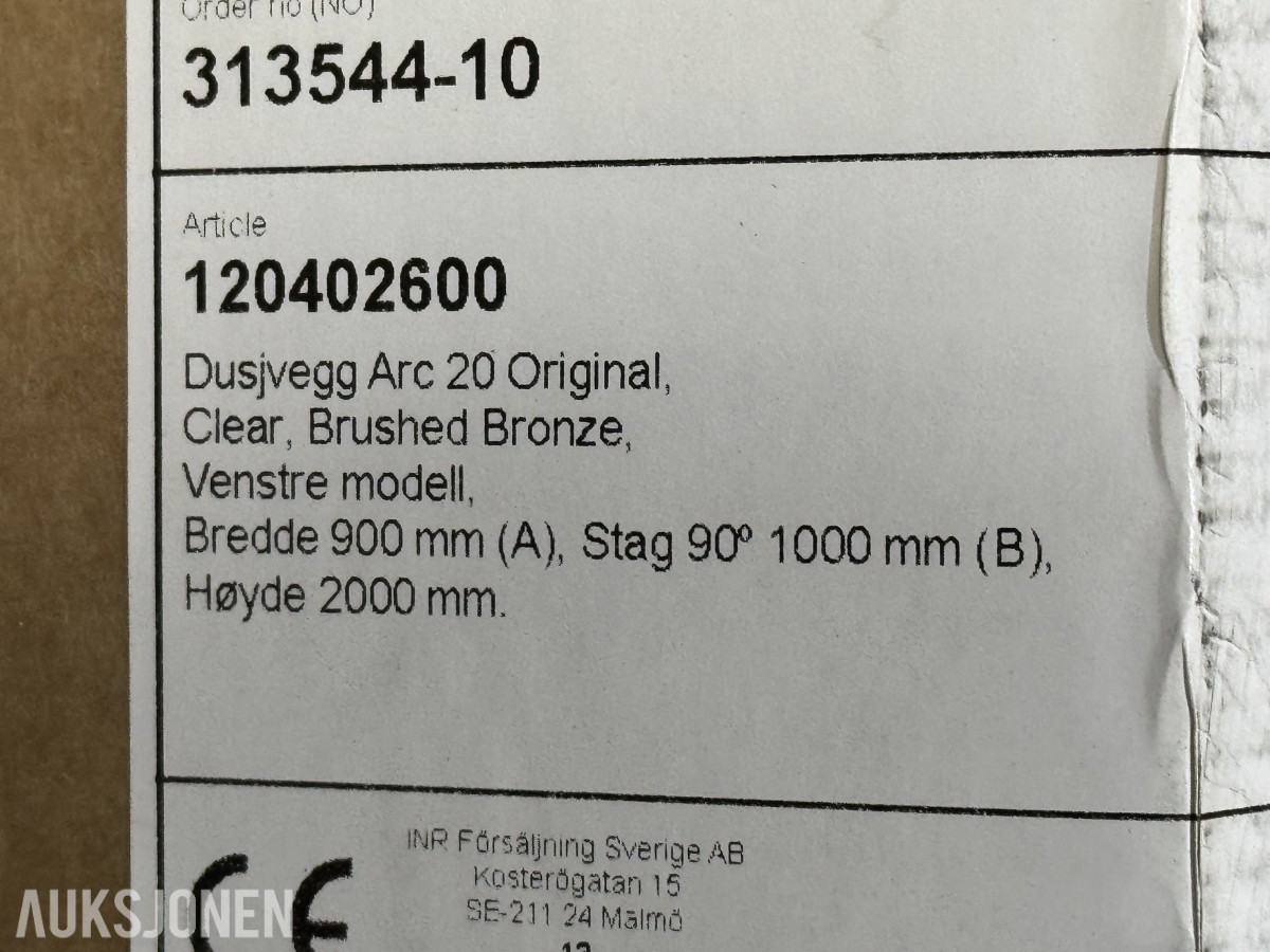 Dusjvegg Arc 20 Original, venstre modell, Brushed Bronze