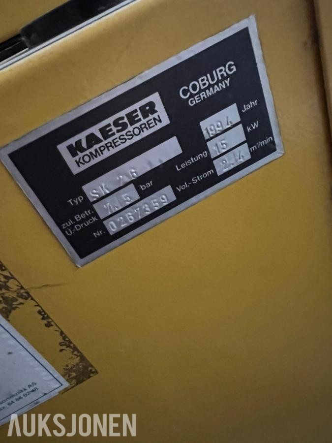 Kaeser SK26 kompressor med 600 liter tank og lufttørke