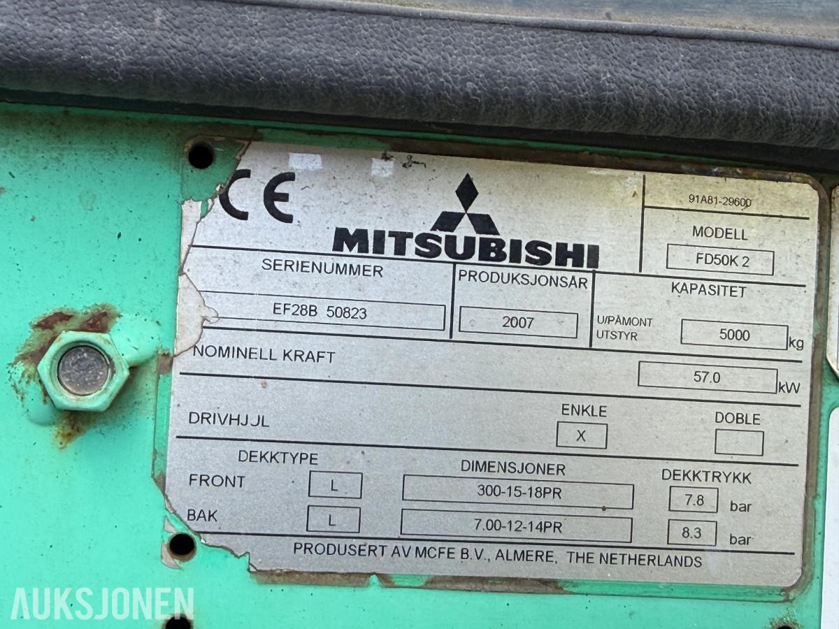 2007 Mitsubishi FD50K2 gaffeltruck - 5 tonn