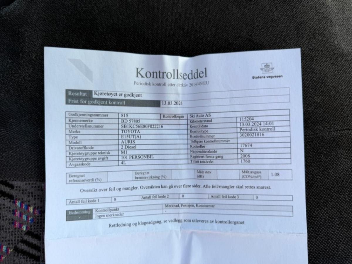 2008 Toyota AURIS 1.4-90 D, Manuell, 120281km, 1 EIER
