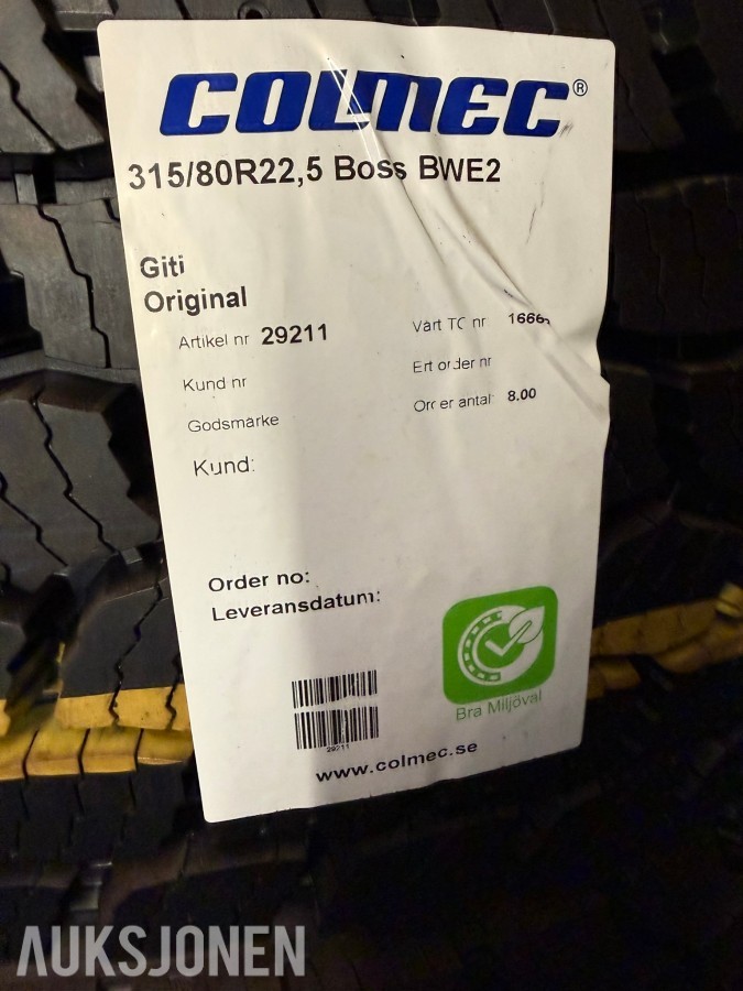 8 stk. nye Boss BWE2 lastebildekk – 315/80 R22.5
