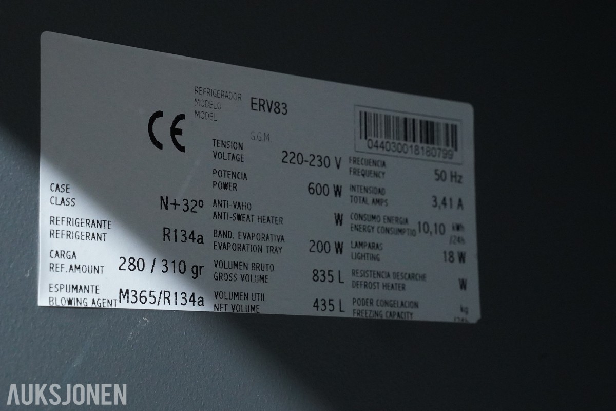 Infrico ERV83 kjøleskap / kjølt utstillingsskap 435 liter