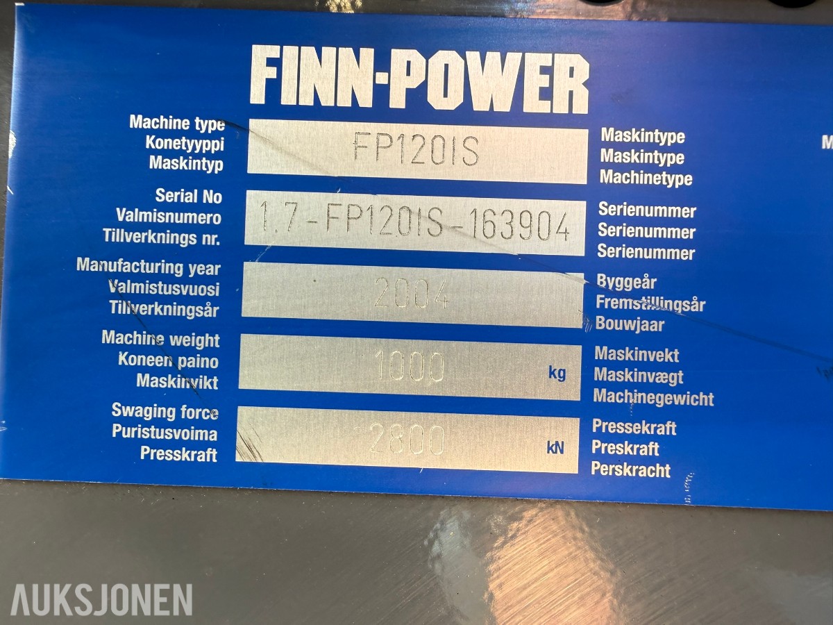 2004 Finn-Power FP120IS slangepresse – 2800 kN – Mange pressbakker – Reparasjonsobjekt