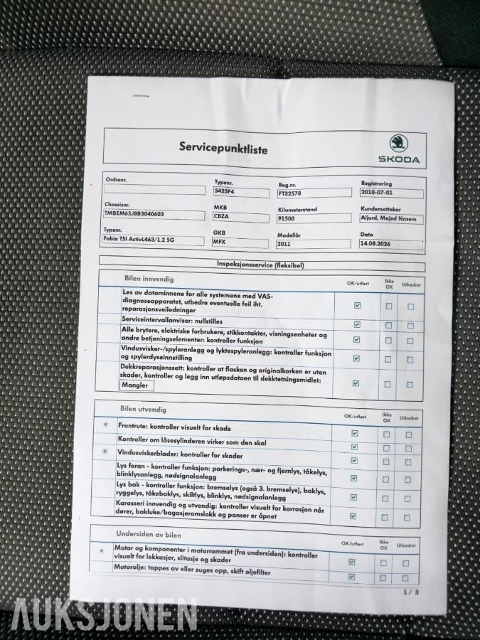 2011 Skoda Fabia 1.2, 92000km, EU OK til 08.2028
