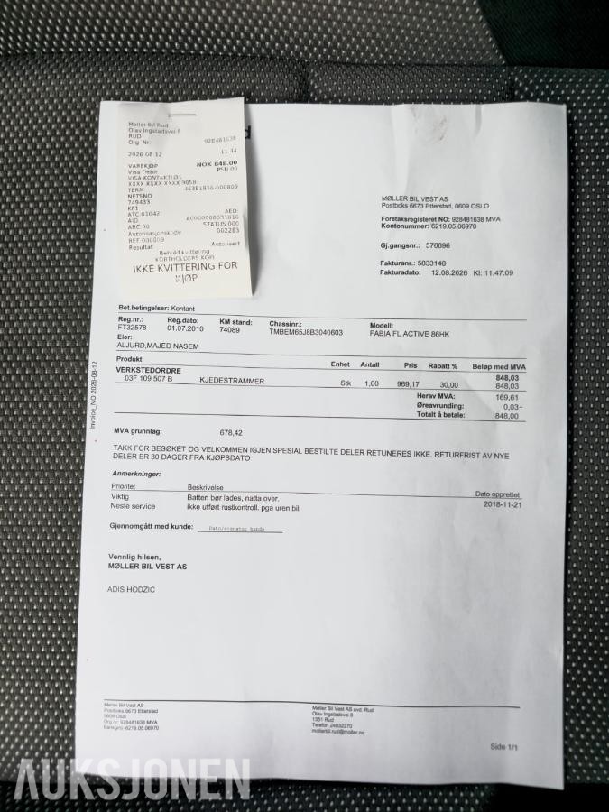 2011 Skoda Fabia 1.2, 92000km, EU OK til 08.2028