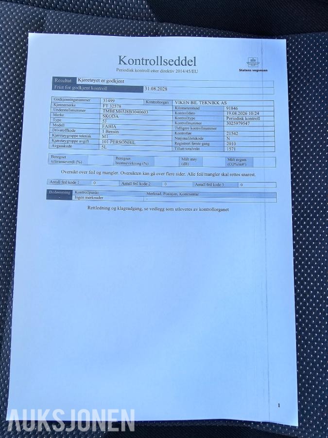 2011 Skoda Fabia 1.2, 92000km, EU OK til 08.2028