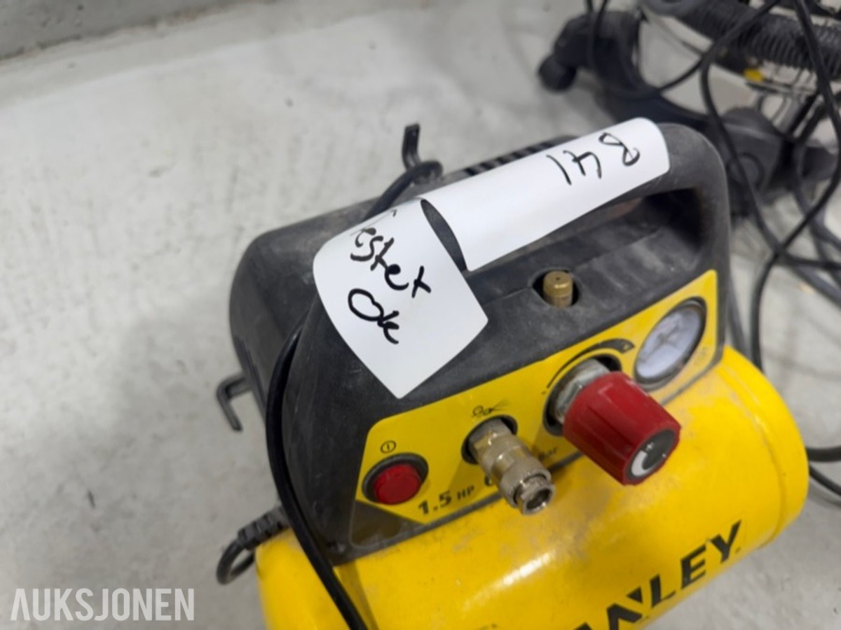 2 Stk våt-/tørrstøvsugere, Stanley kompressor og skjøtekabel