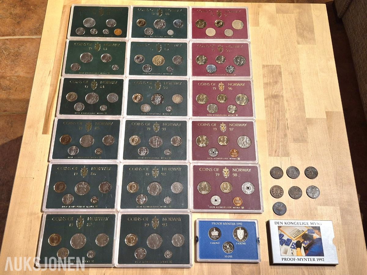 Norges bank-Myntsett samling-Proofcoin 1981-1998, 1878-1956