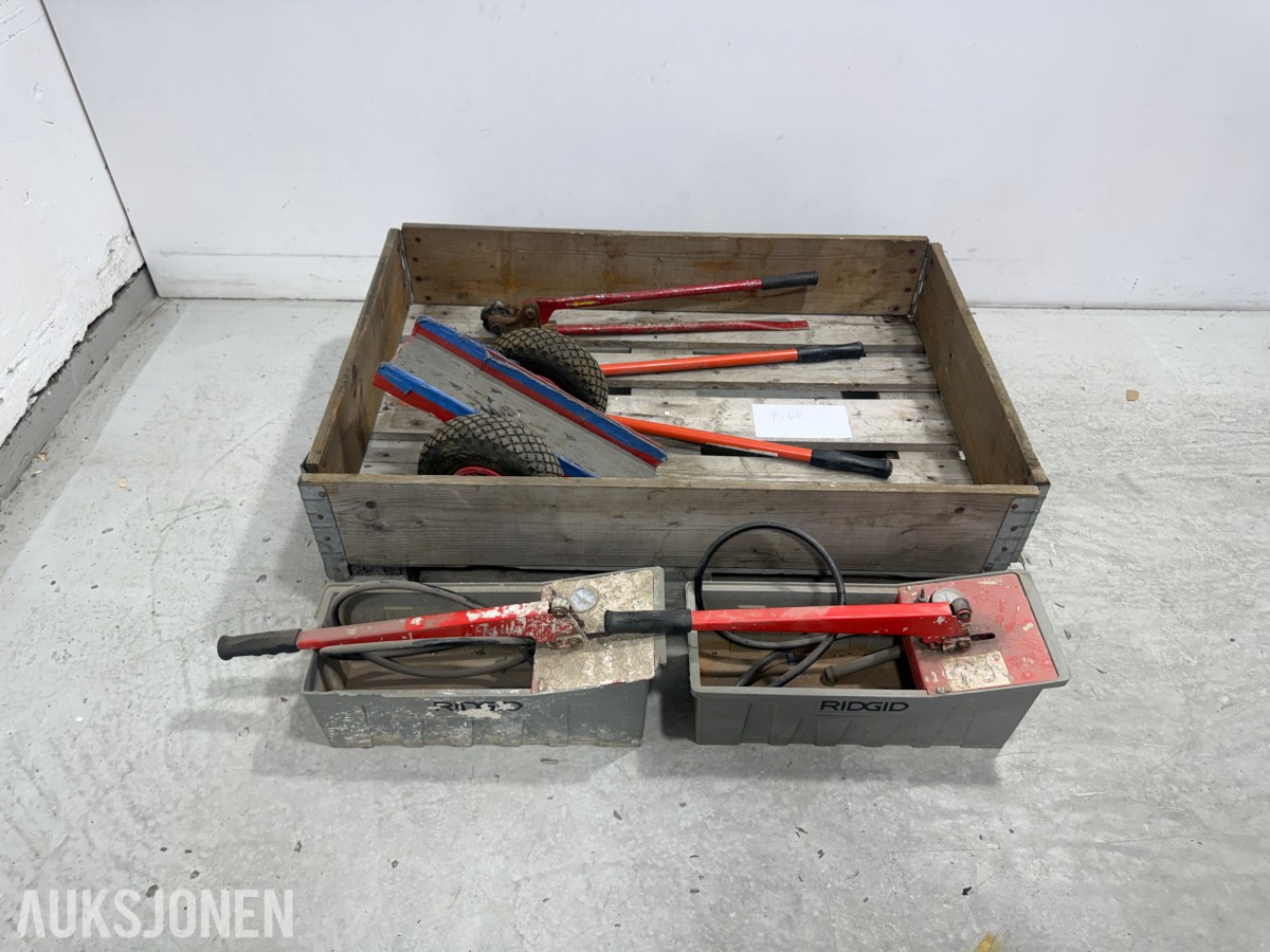 RIDGID trykkprøvepumper, Bahco platesaks og transportvogn
