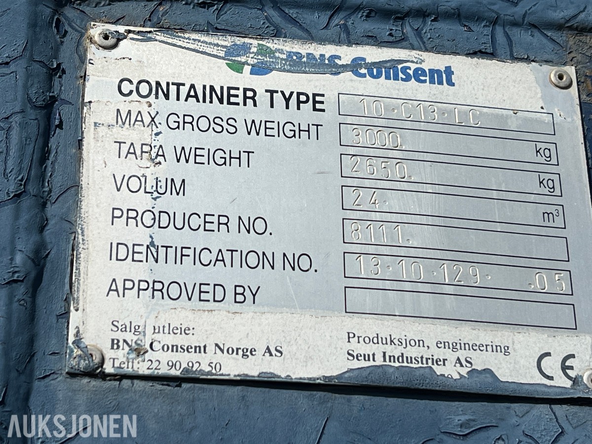 15 fot BNS 10-C13-LC sagcontainer med Ernex gjerdesag