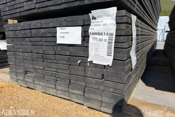 28 x 120 mm. Terrassebord. 1 Sort Furu. Inneholder Mugg