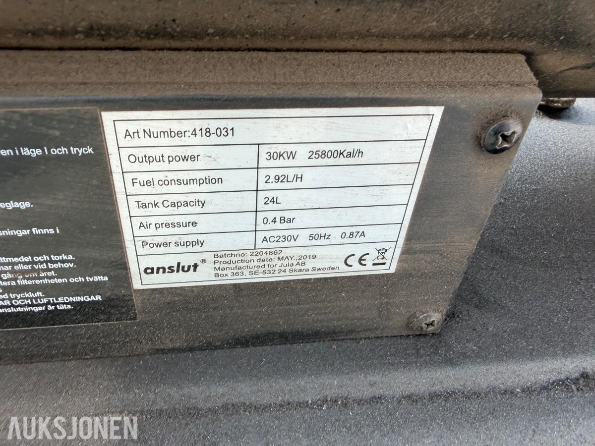 Anslut diesel-/parafinvarmer – byggvarmer på hjul