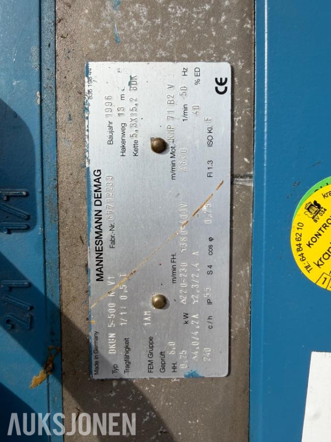 DEMAG DKUN 5-500 elektrisk kjettingtalje – 500 kg – 13 m