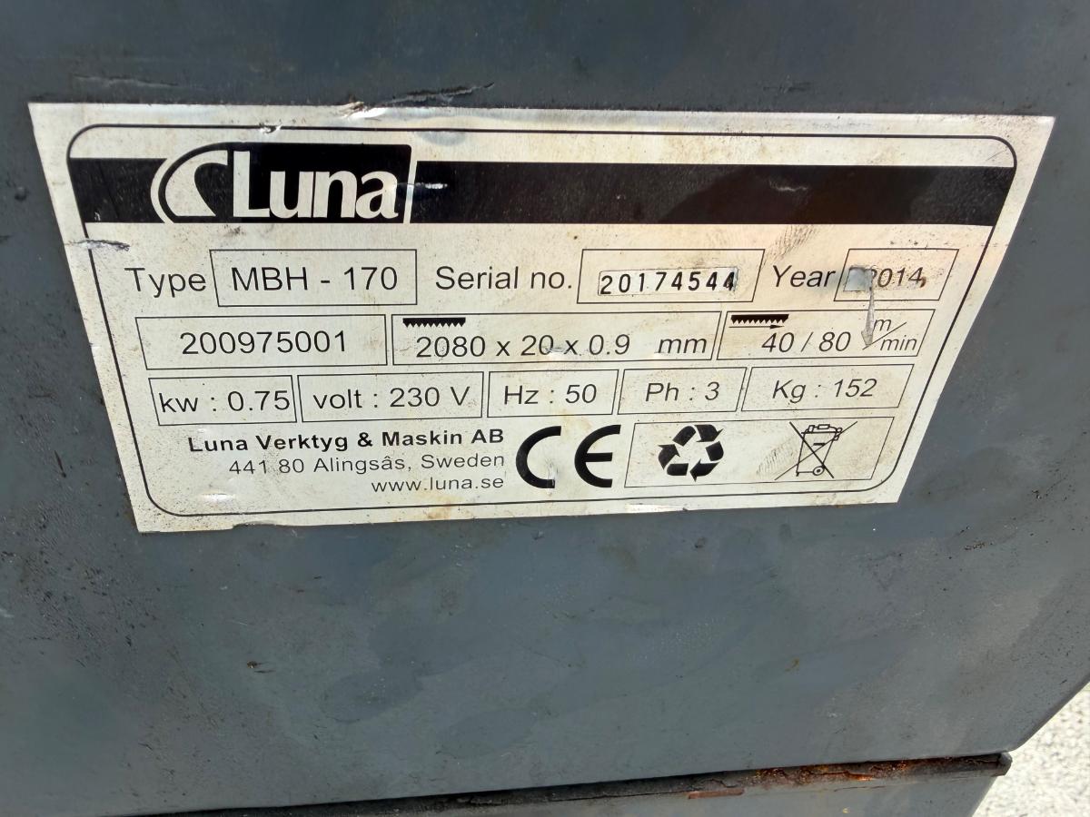 2014 Luna MBH-170 metallbåndsag – 230 V 3-fase – 2014 – testet og fungerer