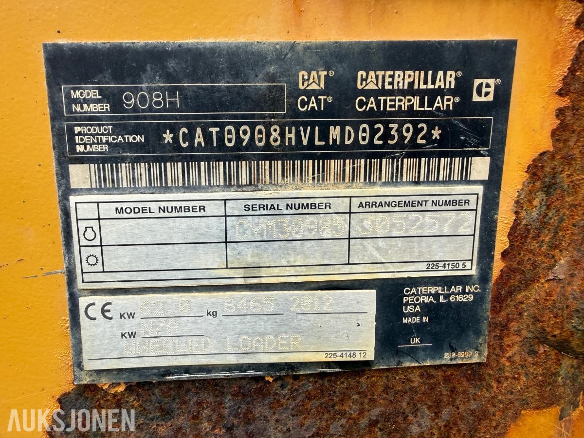 2012 CAT 908H hjullaster med ABL-skuff – 5288 timer