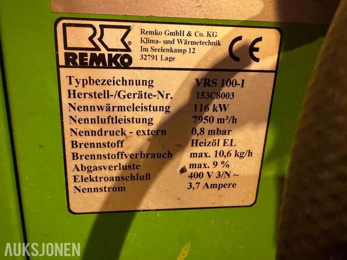 Remko VRS 100-I - 116 kW varmluftsaggregat