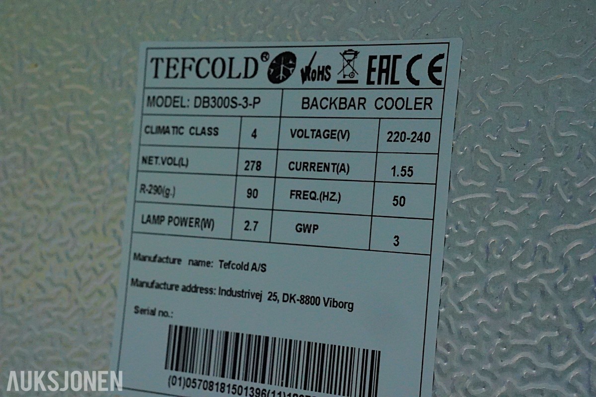 TEFCOLD DB300S-3-P barkjøleskap - 278 liter